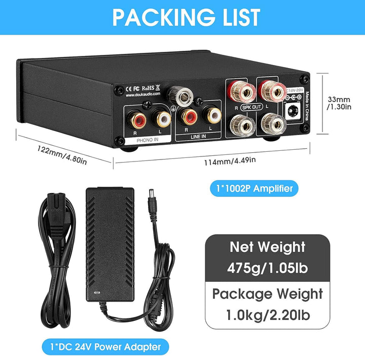 Nobsound 1002P Mini HiFi Stereo Verstärker mit TPA3221 Chip, 2 Kanäle Digitalverstärker, 200W Class