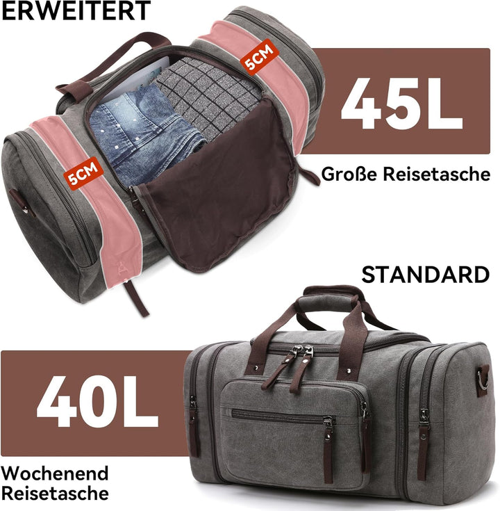 DORRISO Mode Herren Reisetasche Grosse Kapazität Erweiterbar Sporttasche 40L Elegant Handgepäck Tasc