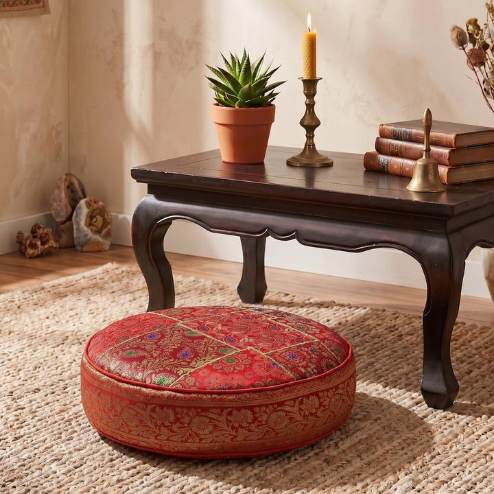 GURU SHOP Orientalisches Rundes Patchwork Kissen 40 cm, Sitzkissen, Bodenkissen mit Baumwollfüllung