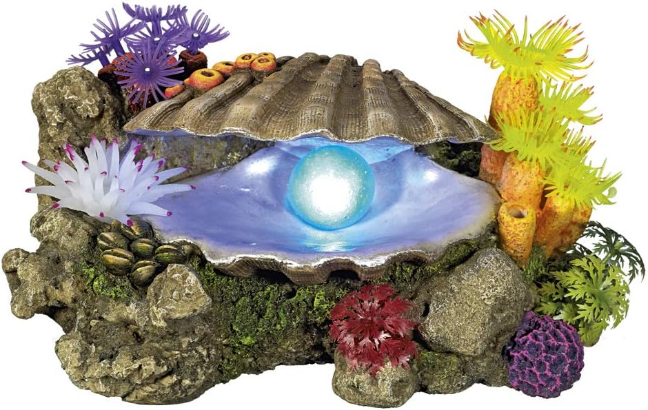 Nobby Aqua Ornaments MUSCHEL mit Pflanzen mit LED, 21,3 x 14,7 x 10,7 cm, 1 Stück