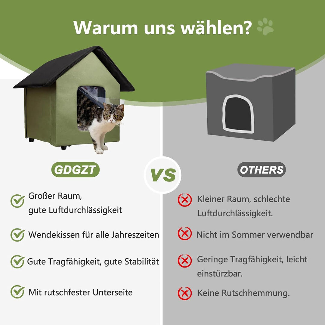 Katzenhaus für draussen, wasserdicht, mit erhöhtem Boden und abnehmbarem Kissen, Faltbarer Katzenunt