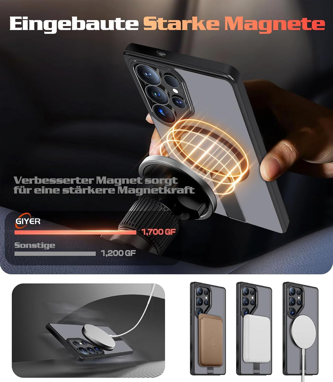 Giyer Magnetisch Handyhülle für Samsung Galaxy S23 Ultra/S22 Ultra Hülle mit Ständer Schutzfolie, Sc