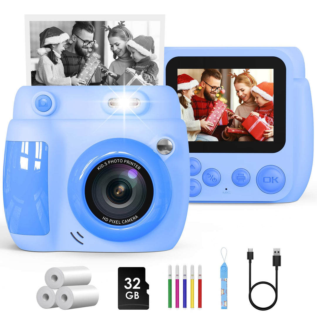 Sofortkamera für Kinder, Digitalkamera für Kinder, 1080p, 6,1 cm (2,4 Zoll), mit 32 GB Karte und 3 R