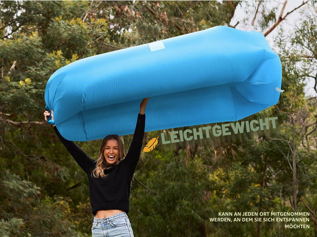 Wekapo Aufblasbarer Lounger mit Tragebeutel, Sicherungsstock und Pflaschenöffner für Reisen, Camping