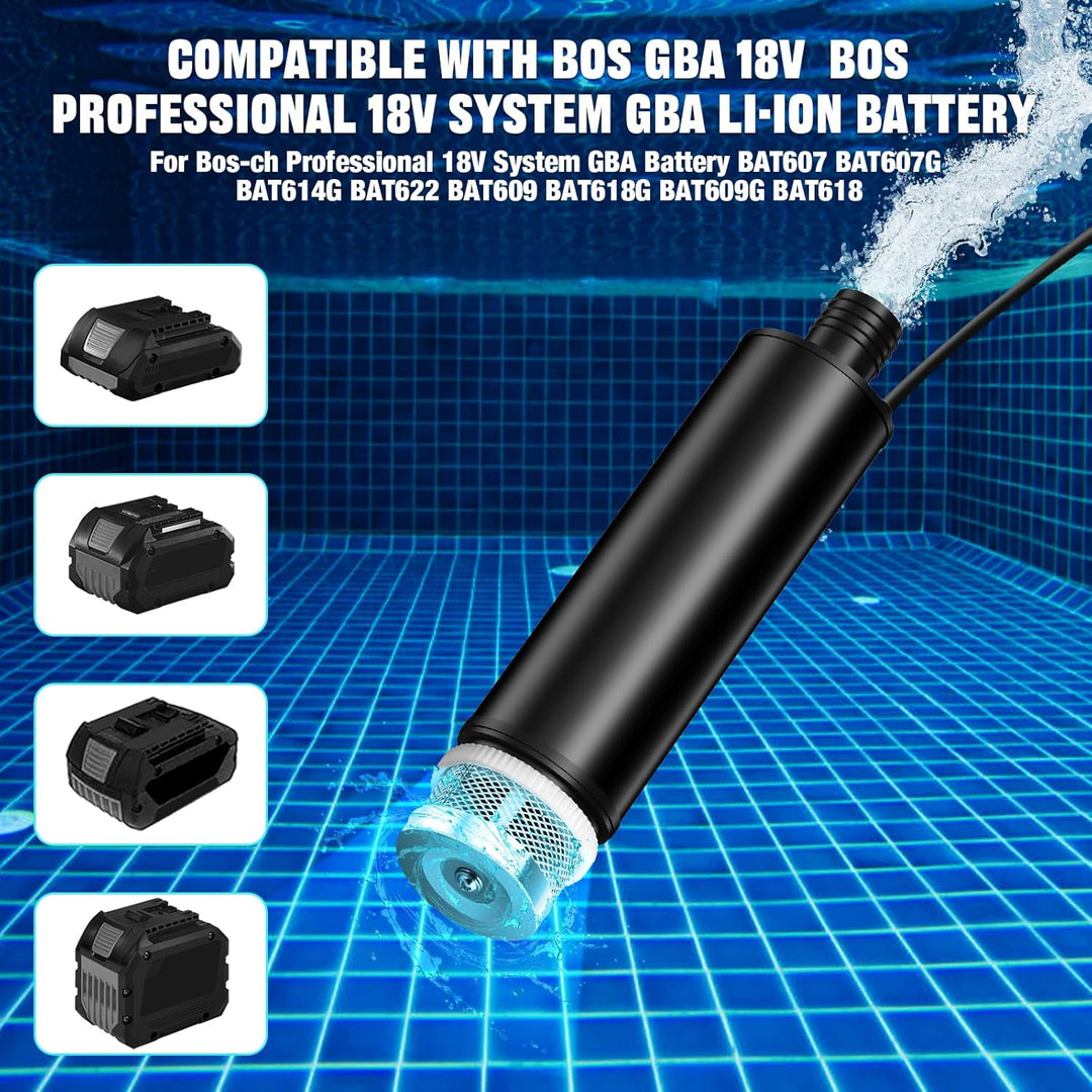 Wasserpumpe für Bosch Professional 18V System GBA Akku, 500GPH Tauchpumpe Schmutzwasserpumpe Saugpum
