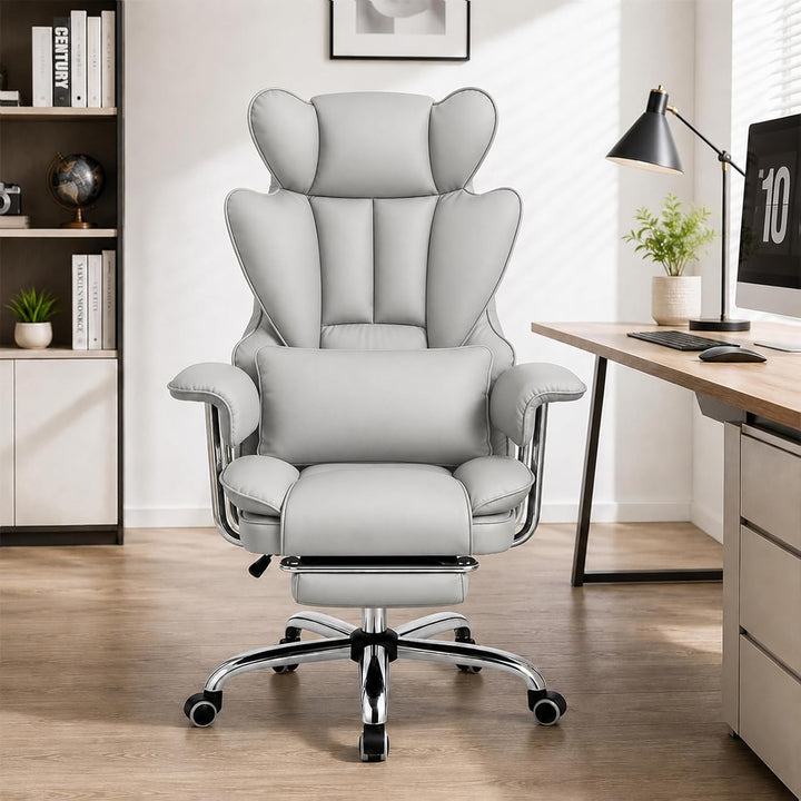 Ergonomischer Chefsessel Bürostuhl Gaming Stuhl Hochlehner mit Fussstütze & verstellb. Lendenstütze,