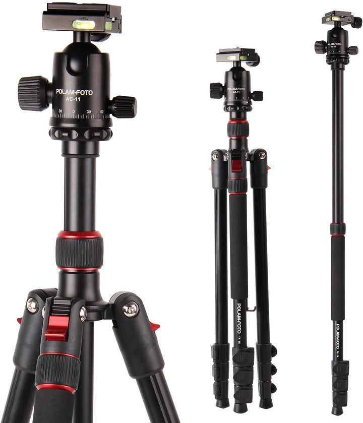 POLAM-FOTO 168cm Kamera Stativ Aluminiumlegierungen Stativ mit Einbeinstativ und 360° Kugelkopf， Rei