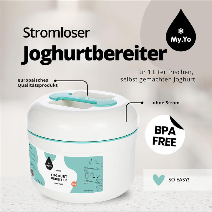 My.Yo - Joghurtbereiter ohne Strom | Farbe Mint | Inkl. 2 Beutel, Mint