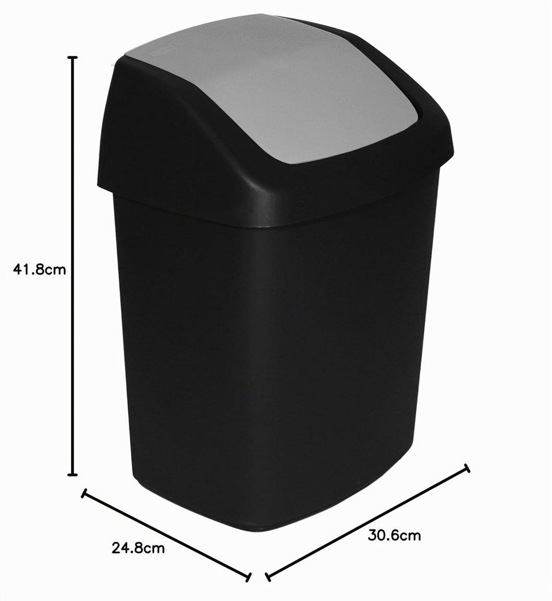 Curver 229420 Abfalleimer mit Schwingdeckel, aus Kunststoff, Schwarz/Grau, 30,6 x 24,8 x 41,8 cm, 15