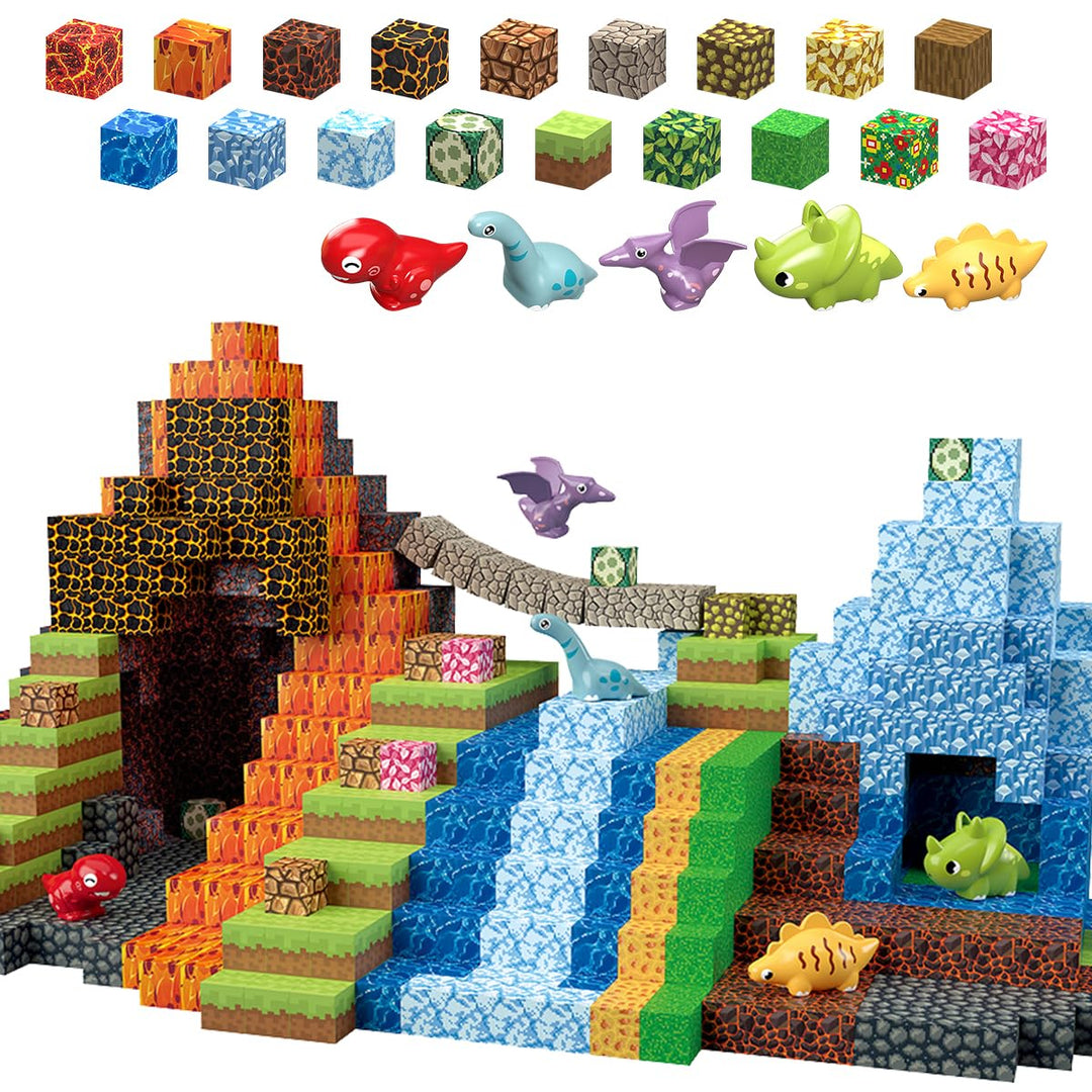 Magnetische Bausteine 205 Stück 2.5CM Dinosaurier Spielzeug Magnetic Building Blocks, Baue 3D Dinosa