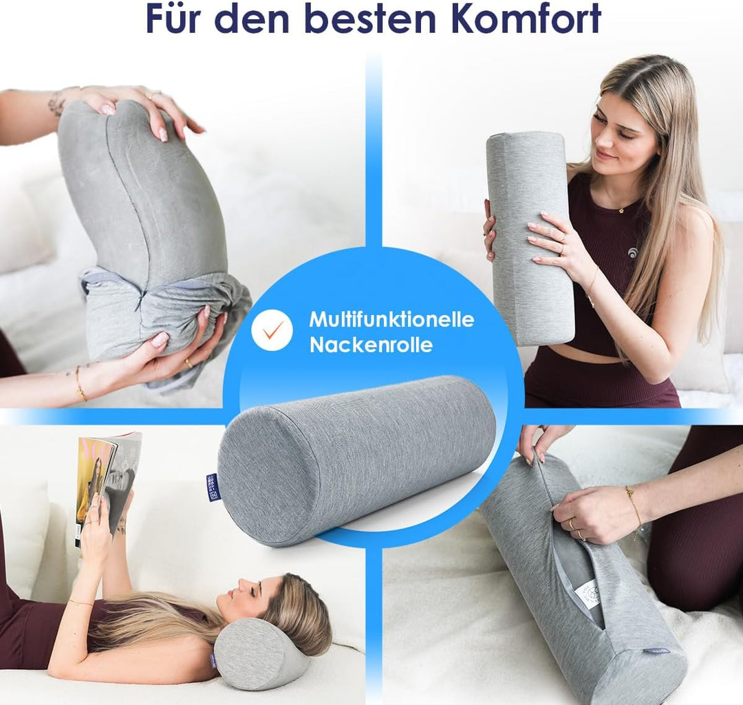 Nackenrolle mit Bezug - Kissenrolle - VERGLEICHSSIEGER SEHR GUT - [MIT PHYSIOTHERAPEUTEN ENTWICKELT]