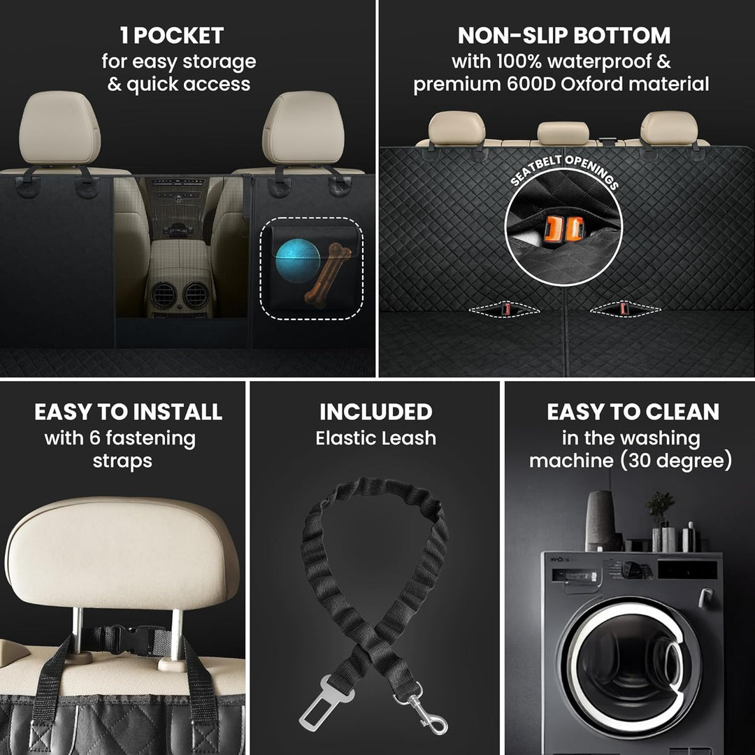 Hundedecke Auto Rückbank/Kofferraum/Vordersitz + Napf | Wasserdicht rutschfest Waschbar | Hunde Auto