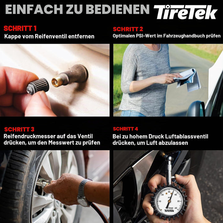 TireTek Premium Reifendruckmesser, grosse Skalenscheibe weiss, weiss