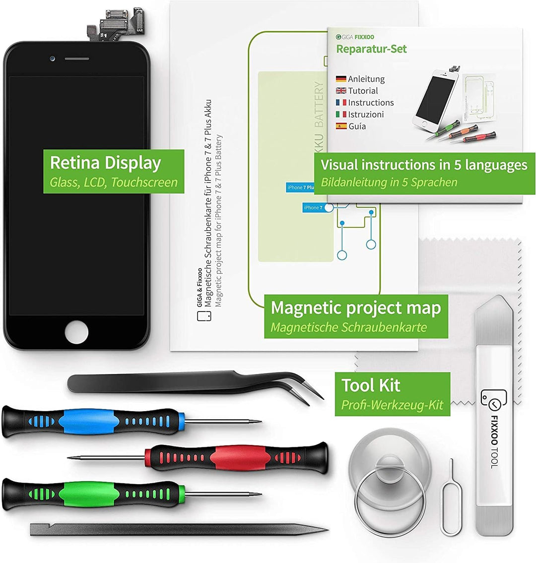 GIGA Fixxoo® iPhone 7 Display Original [inkl. Werkzeug-Kit] - Retina LCD Glas mit Touchscreen - Orig