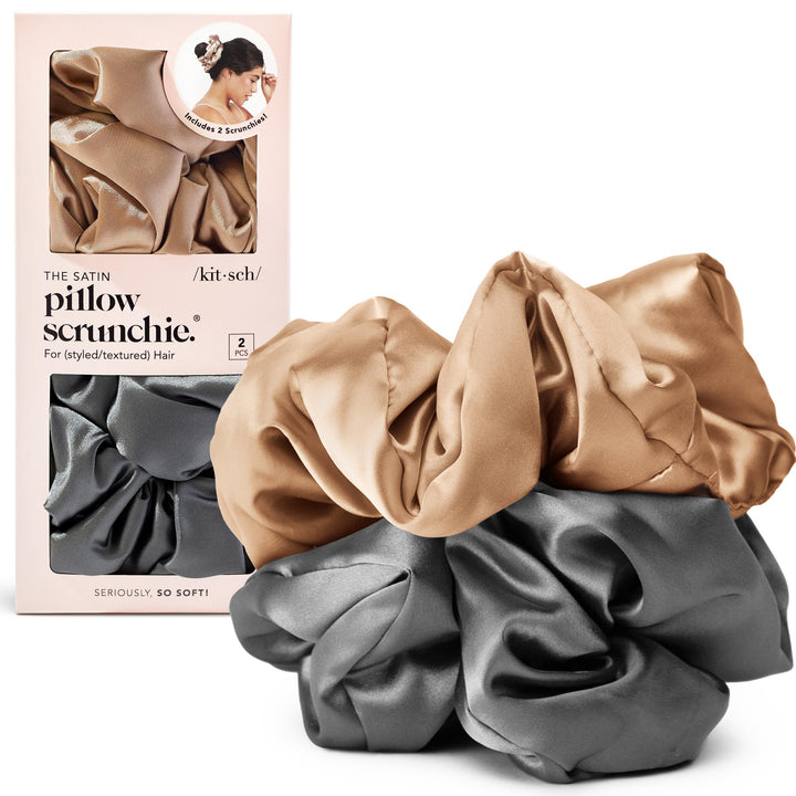 Kitsch Haargummis für Damen und Mädchen, 5 Stück, Schwarz / goldfarben, Anthrazit und Gold