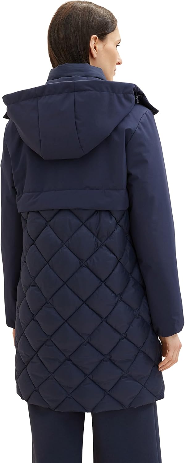 TOM TAILOR Damen Steppmantel mit Abnehmbarer Kapuze & Taschen M 10668 - Sky Captain Blue, M 10668 -