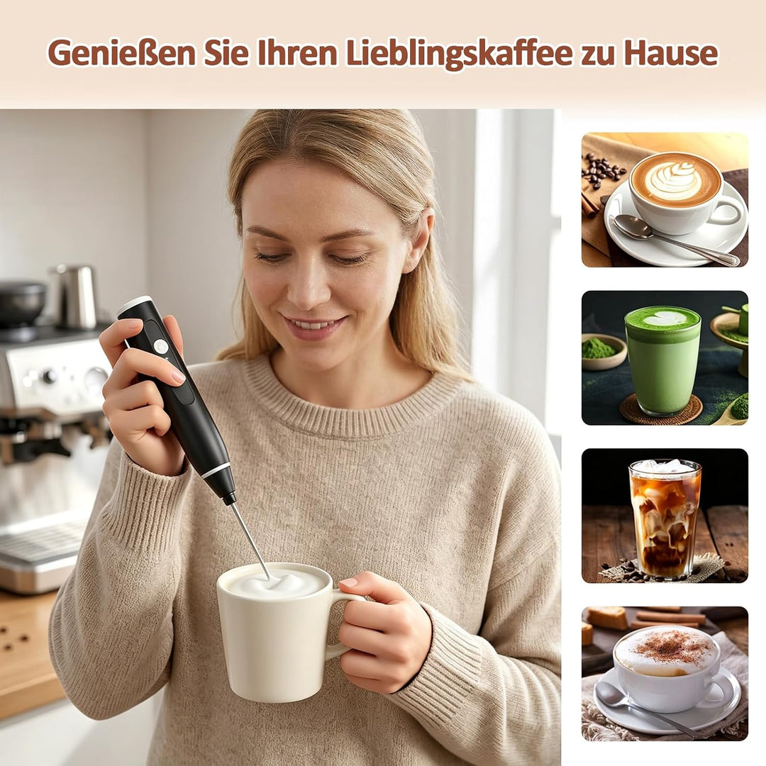 FITNATE Elektrischer Milchaufschäumer Stab, USB Handheld Milchschäumer Stab mit 3 Stufen, 2 Edelstah