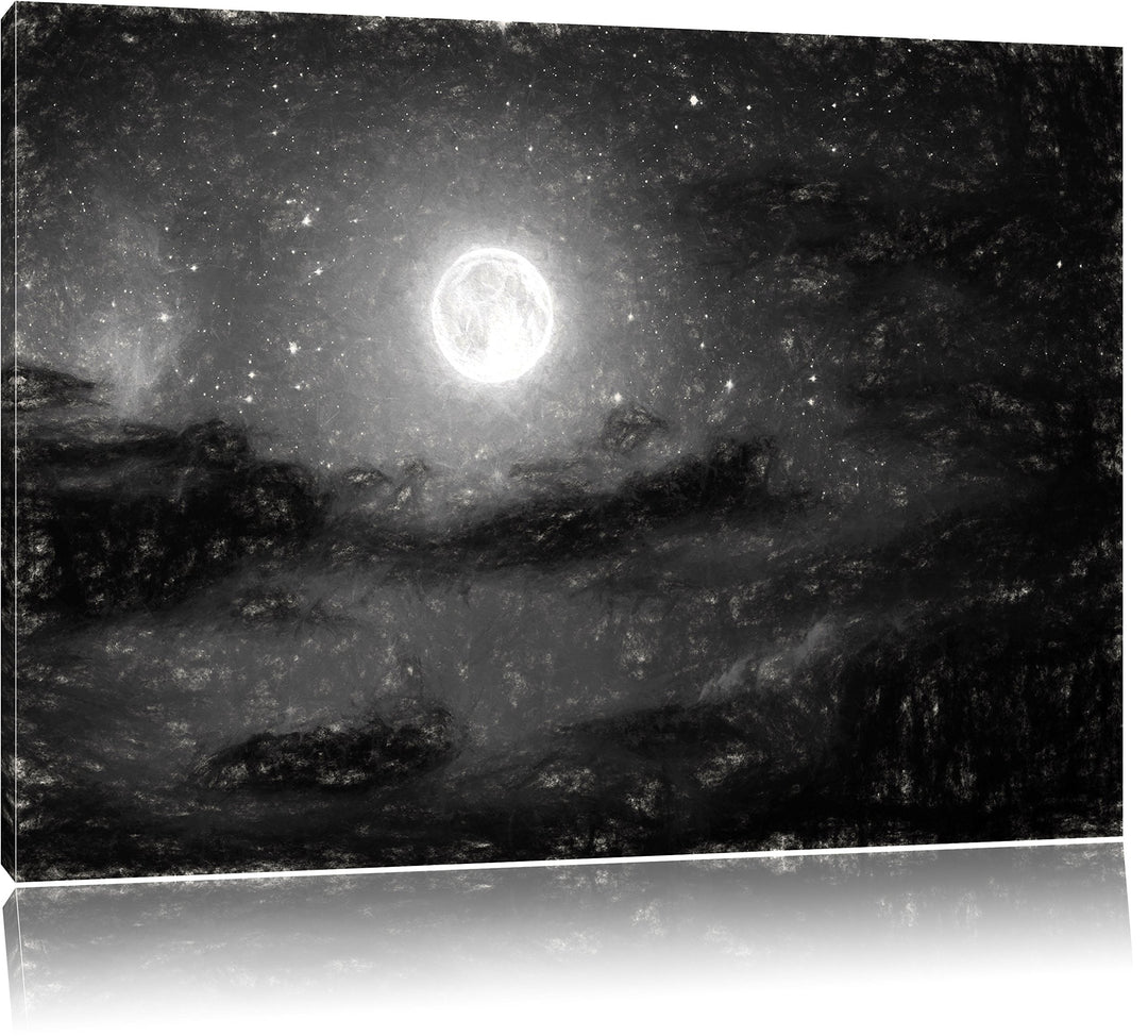 Pixxprint Leuchtender Mond am Nachthimmel als Leinwandbild/Grösse: 100x70 cm/Wandbild/Kunstdruck/fer
