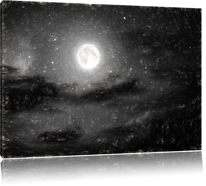 Pixxprint Leuchtender Mond am Nachthimmel als Leinwandbild/Grösse: 100x70 cm/Wandbild/Kunstdruck/fer