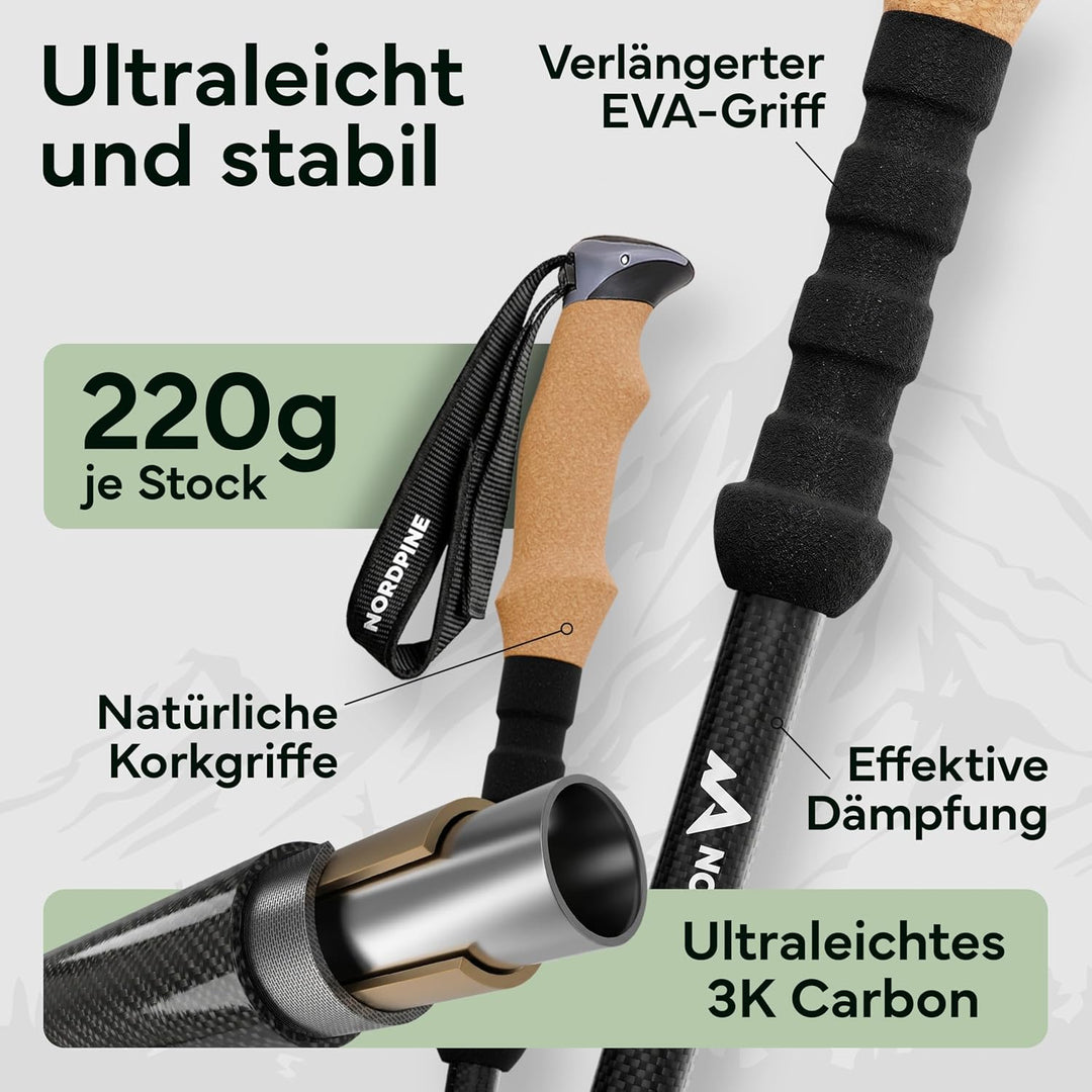 Wanderstöcke Teleskop Carbon oder Aluminium 65-135cm - Höhenverstellbare Walking Stöcke Damen & Herr