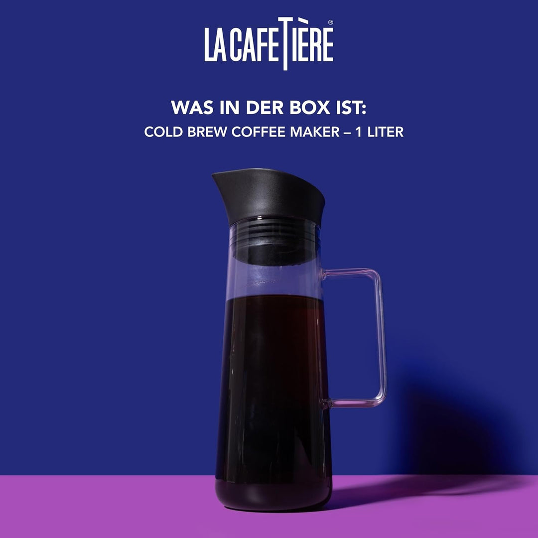 La Cafetière Kaffeebereiter zum Kaltbrühen, mit Netzfilter, spülmaschinenfest, Krugdeckel mit Ausgie