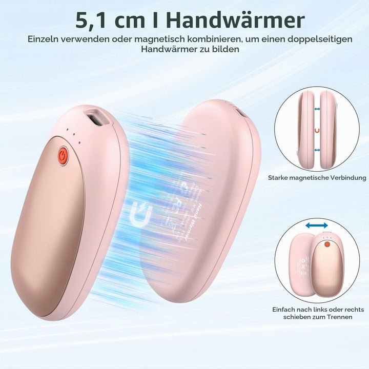 2er-Pack Handwärmer Wiederaufladbarer Magnetischer Taschenwärmer mit 6000mAh USB Elektrische Handwär
