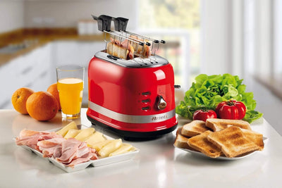 Ariete 149 Roter Toaster 2 Scheiben Modern mit Zange, Automatischer Auswurf, Krümelschublade, Auftau