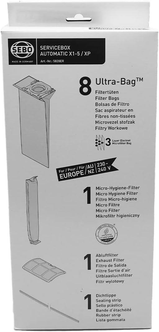 SEBO 5828ER Service-Box für X-Serie (X1, X2, X3, X4, X5) mit 8 Filterbeuteln, 1 Abluftfilter, 1 Elek