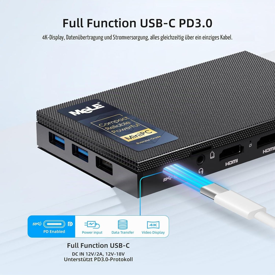 MeLE Quieter4C Lüfterloser Mini PC 12th Alder Lake N100 (bis zu 3.4GHz, 4C/4T) 16GB LPDDR4x 512GB Sc