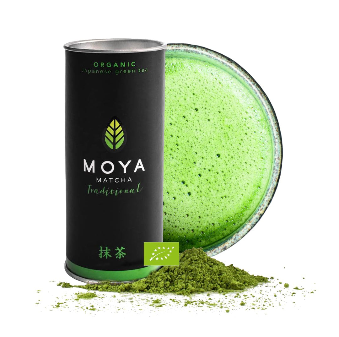 Organischer Moya Matcha Tee Set Pulver Grün | BIO 30g Traditionelle Klasse (II) | Verpackung + blaue