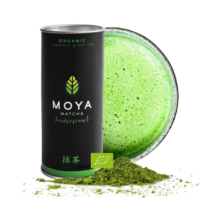Organischer Moya Matcha Tee Set Pulver Grün | BIO 30g Traditionelle Klasse (II) | Verpackung + blaue