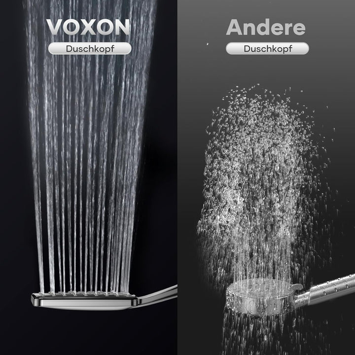 VOXON Duschkopf mit Schlauch 1,6 M, Handbrause Duschkopf Gross, Duschkopf Wassersparend Hochdruck, E