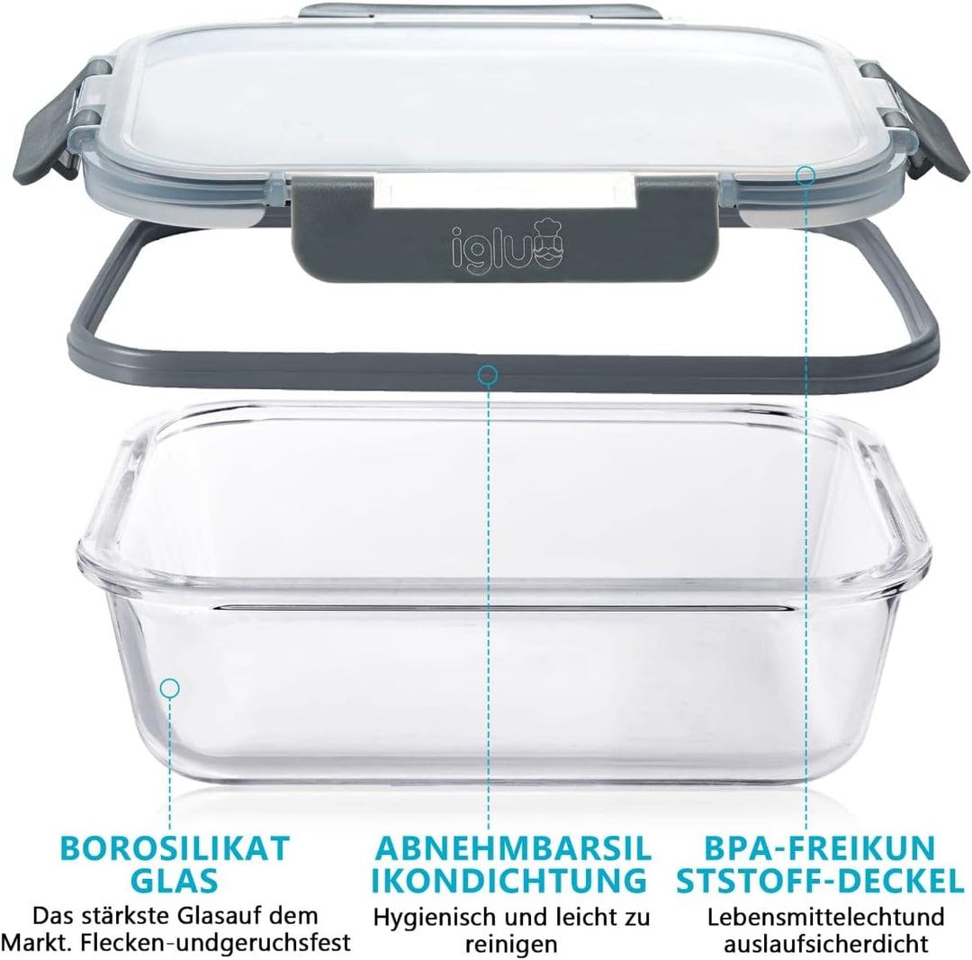 Igluu Meal Prep Glas Lebensmittel Frischhaltedosen 10 Stück, Lebensmittelbehälter Glas mit Schnappve