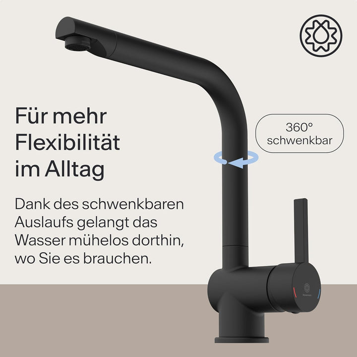 Wasserwerk Küchenarmatur WK4 | Wasserhahn Küche | Spültischarmatur mit Schwenkauslauf | 360° drehbar