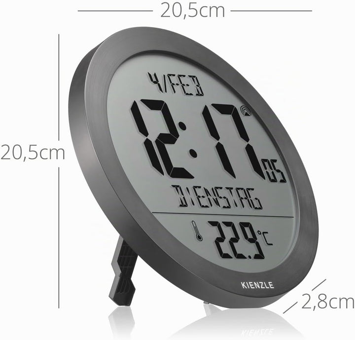Kienzle DCF Funkwanduhr 18,7 cm mit Innentemperatur anthrazit