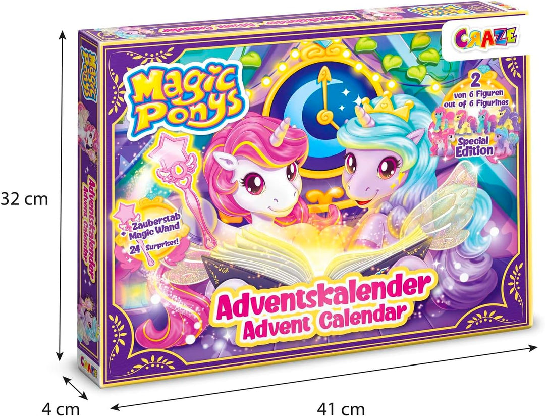 CRAZE MAGIC PONYS Adventskalender für Kinder, Adventskalender für Mädchen mit Spielzeug & Zubehör, i