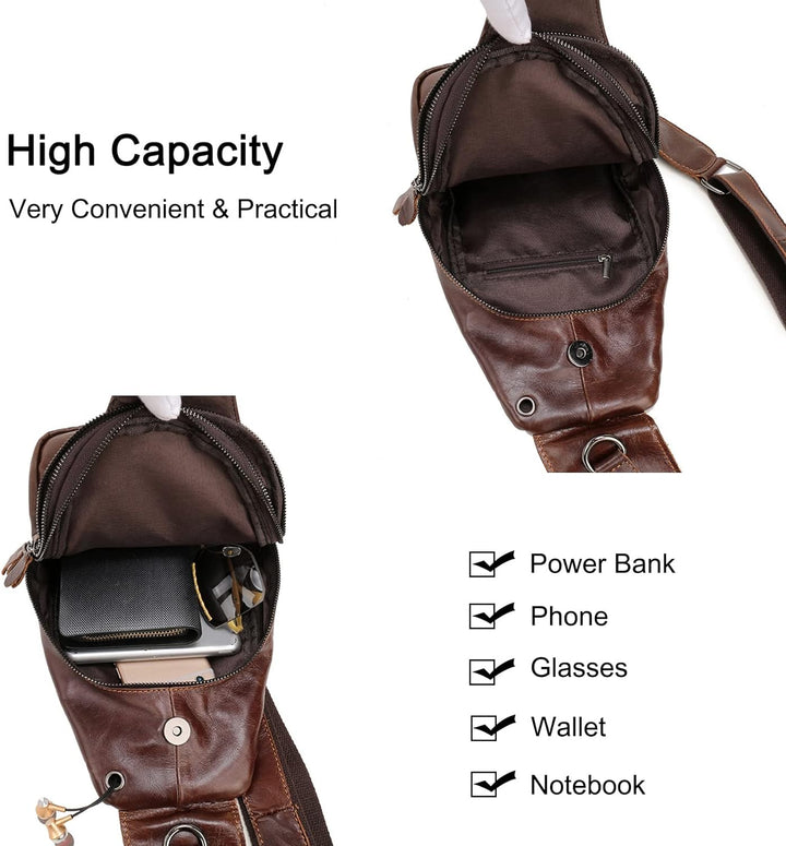 FANDARE Retro Brusttasche Leder Sling Bag Schultertasche Herren Damen Umhängetaschen Sporttasche für