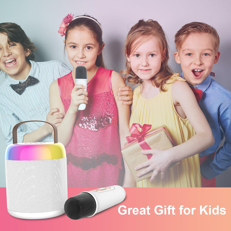 Karaoke Maschine für Kinder, Tragbarer Mini Bluetooth Karaoke Lautsprecher mit 2 kabellosen Mikrofon