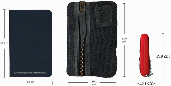 Hide & Drink, Multitool-Tasche, handgefertigt aus gewachstem Segeltuch und Vollnarbenleder Dunkelgra