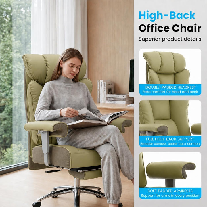 Efomao Bürostuhl, Executivesessel PU-Leder mit Integrierter Lendenwirbelstütze, Ergonomischer Chefse