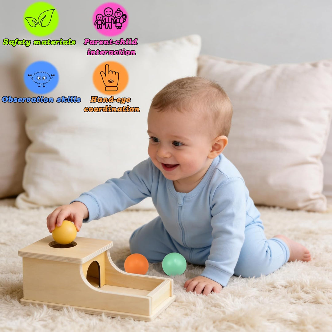Montessori Spielzeug ab 1 Jahr, Montessori Object Permanence Box, Objektpermanenz Box für Baby 12-18