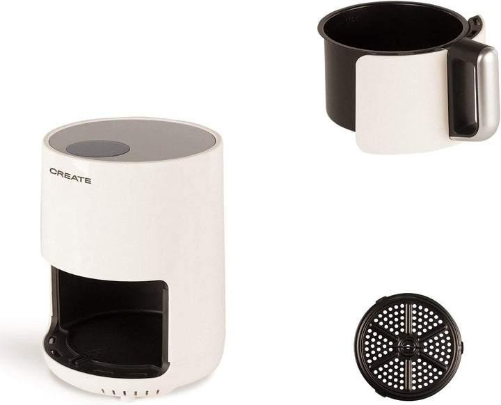 CREATE/FRYER AIR/Heissluftfritteuse 1.5L Weiss/Antihaft-Korb, Temperaturwähler 80–200°, automatische