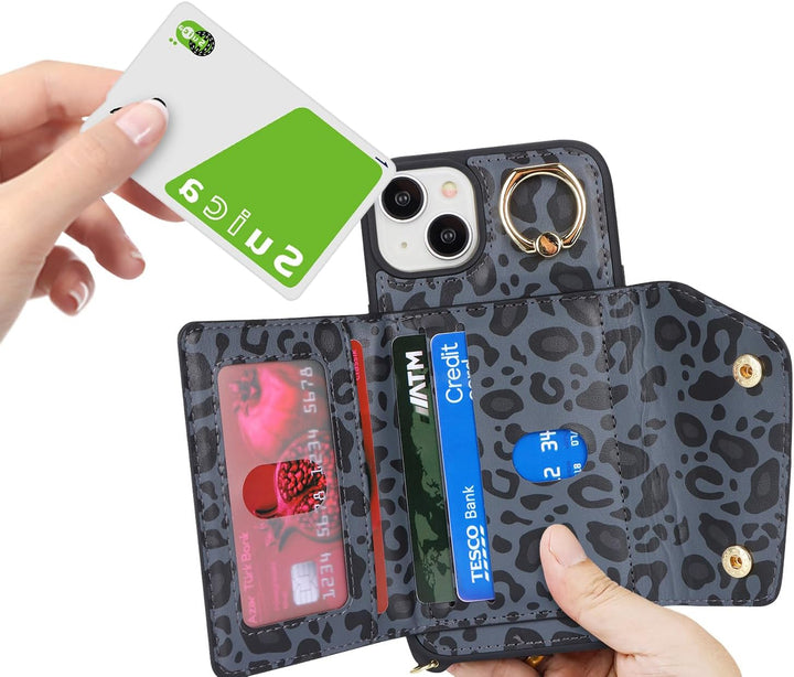 Lipvina Hülle für iPhone 15 Hülle mit Band Kartenhalter handyhülle Hülle für iPhone 15 mit Reissvers