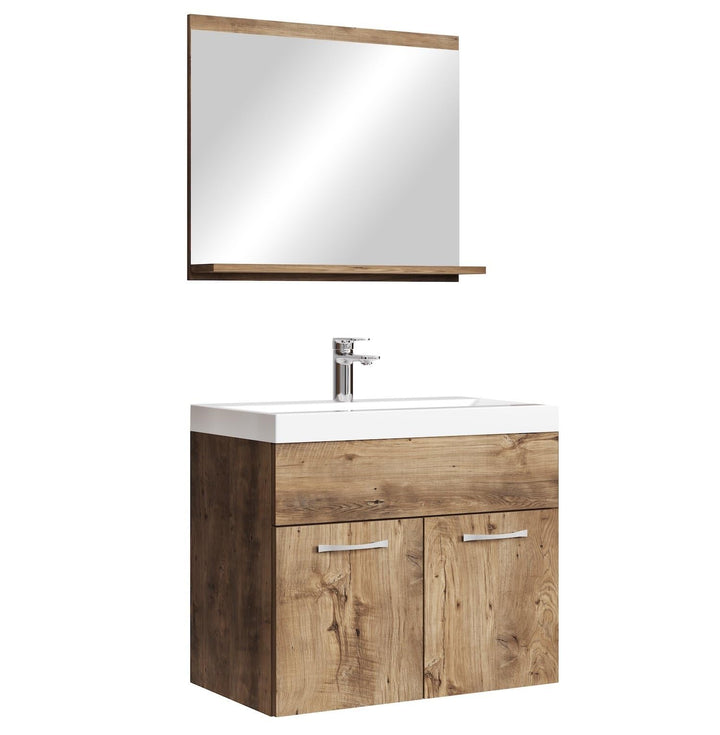 Badplaats B.V. Badezimmer Badmöbel Set Montreal 02 60cm Waschbecken Braun Eiche - Unterschrank Wasch