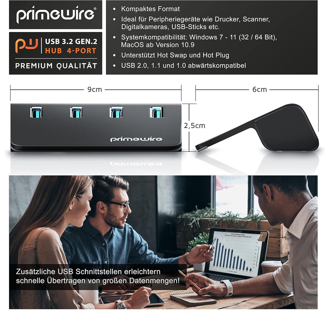 CSL - USB 3.0 Hub Aktiv - 10 GBit/s - 4 Port Verteiler Mit Netzteil - 3.2 Gen.2 Datenhub - Für PC No