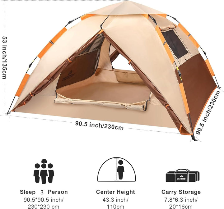 BETENST Camping Zelt, Pop up Zelt 4 Personen Familie Kuppelzelt Wasserdicht Winddicht mit 2 Mesh-Tür