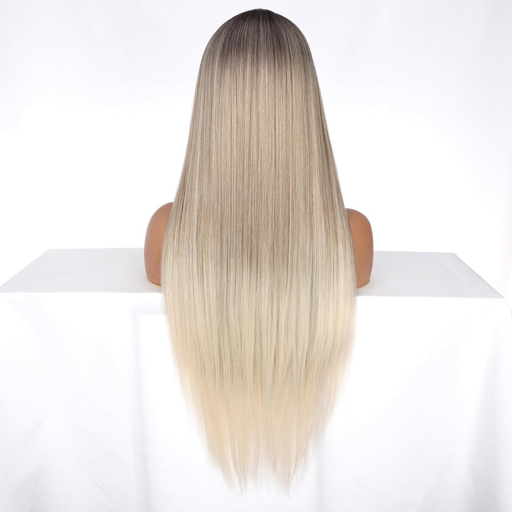 PORSMEER Ombre Blond Perück Lang Glatt Gerade Perücken mit Spitze Mittelscheitel für Frauen/Mädchen