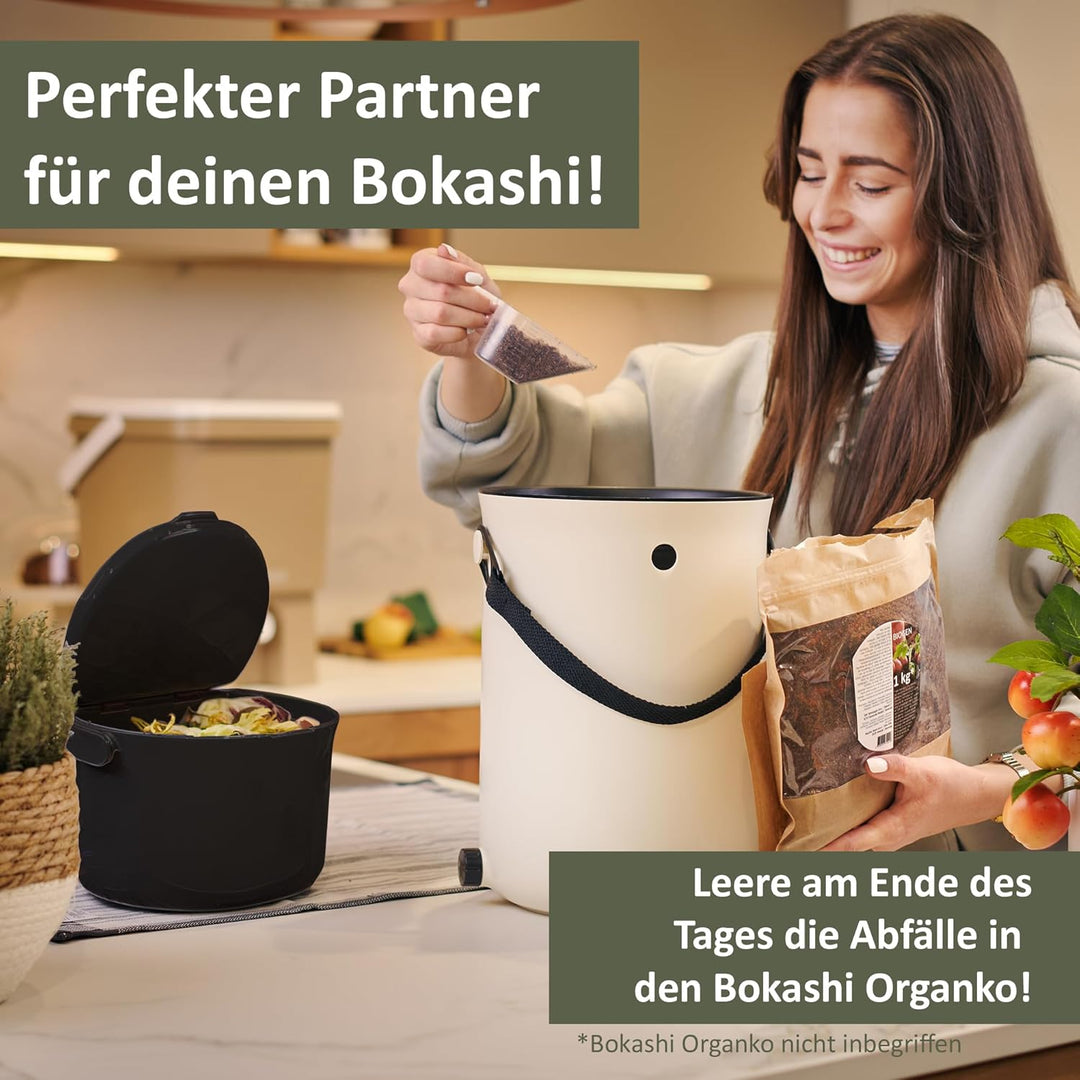 Lemodo Organko Daily schwarz, Biomülleimer Küche 3,3 l – formschöner Komposteimer aus recyceltem Kun