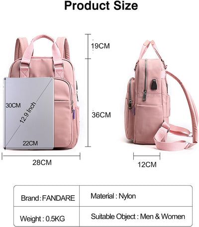 FANDARE Damen Rucksäcke Laptop Handtasche Schulrucksack Schultasche Mädchen Schulranzen mit USB Reis