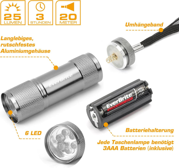 EverBrite 18tlg. LED Taschenlampen Set, mini kleine Kinder Taschenlampe mit Lanyard und 54 AAA Batte